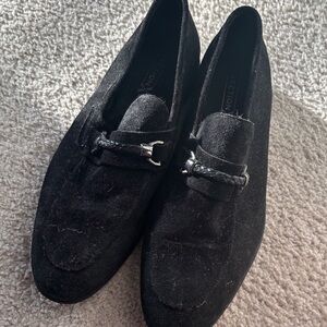 Black faux suede loafers
10.5